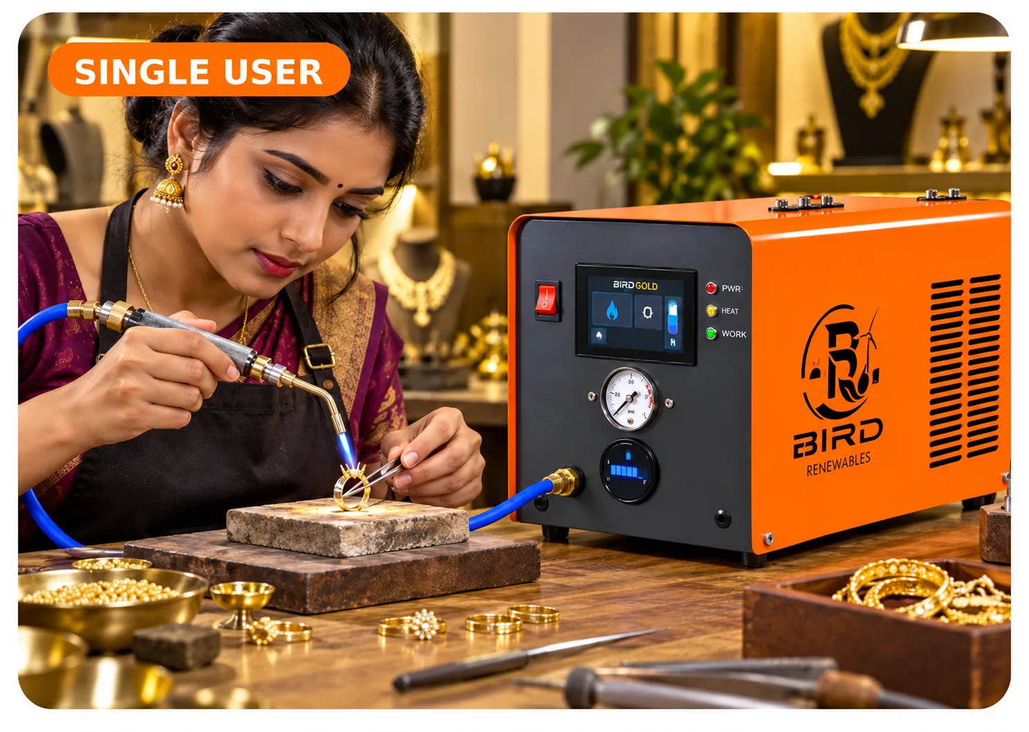 BIRD GOLD 450 LPH single-user jewellery brazing machine