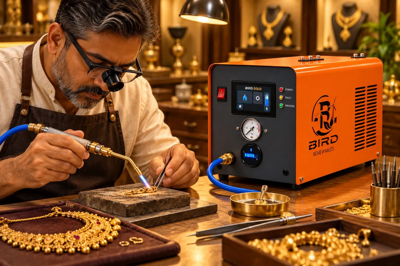Goldsmith using BIRD GOLD precision blue-flame torch